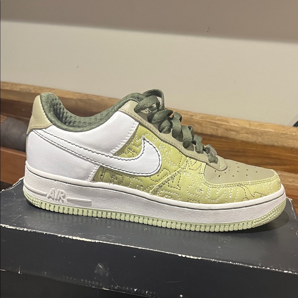 Nike Women’s Pistachio and White Premium Edition Air Force 1